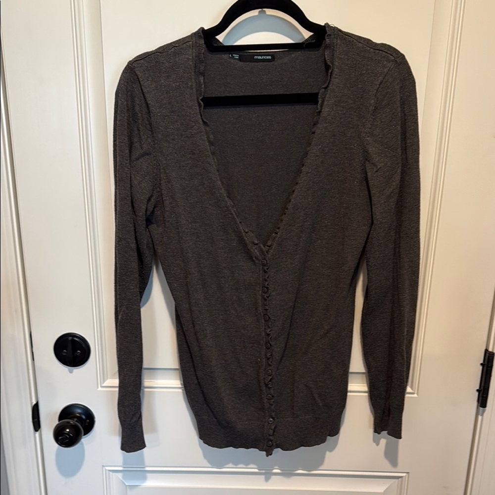 Maurices Women's Gray Cardigan Sweater Ruffle